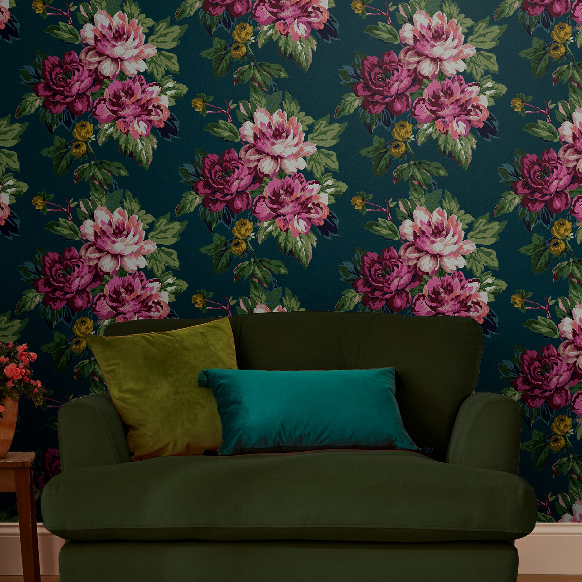 Invite Floral Wallpaper 118571 By Joules In Peacock Green